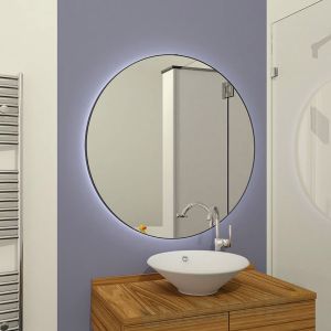 Ronde spiegel met verlichting, verwarming en zwarte lijst, Ø 100 cm
