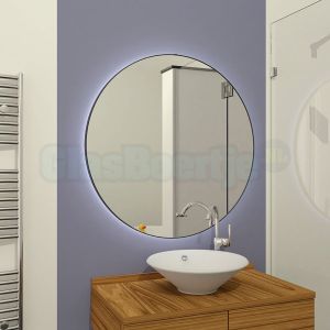 Ronde spiegel met verlichting, verwarming en zwarte lijst, Ø 120 cm