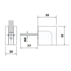 Muurbevestigingsklem 43605, 50x50 mm, geanodiseerd aluminium - technisch