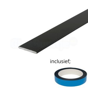 Steel look set; platte strip 25x2,5 mm, matzwart, 3 meter (incl. tape)