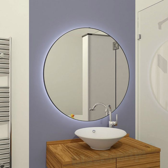 Spiegel rond 80 cm met trendy riem zwart frame - Gaslooswonen .nl -  Grootste in elektrische verwarming Quality Heating